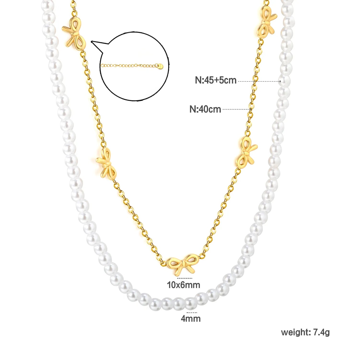 Pearl & Bow Station Double-Layer Necklace | Adjustable 45+5cm | Bulk Order MOQ 12