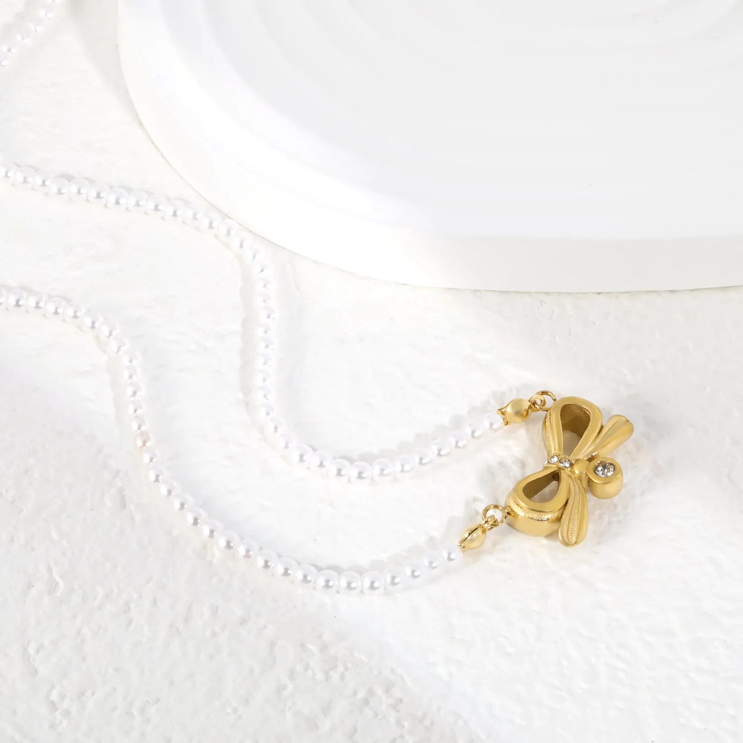 18K Gold Plated Bow Pendant Pearl Necklace | Adjustable 45+5cm | Wholesale Bulk Order MOQ 12