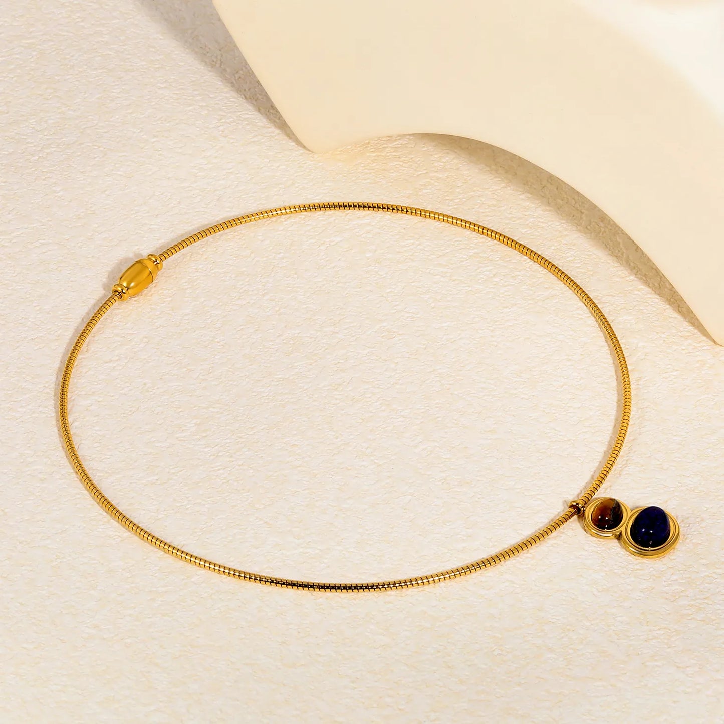 Wholesale Double Stone Pendant Snake Chain Choker Necklace | 18K Gold Plated | Bulk Order MOQ 12