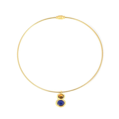 Wholesale Double Stone Pendant Snake Chain Choker Necklace | 18K Gold Plated | Bulk Order MOQ 12