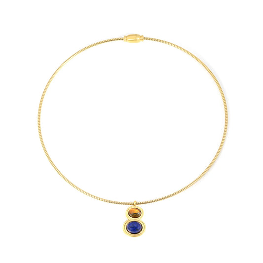 Wholesale Double Stone Pendant Snake Chain Choker Necklace | 18K Gold Plated | Bulk Order MOQ 12