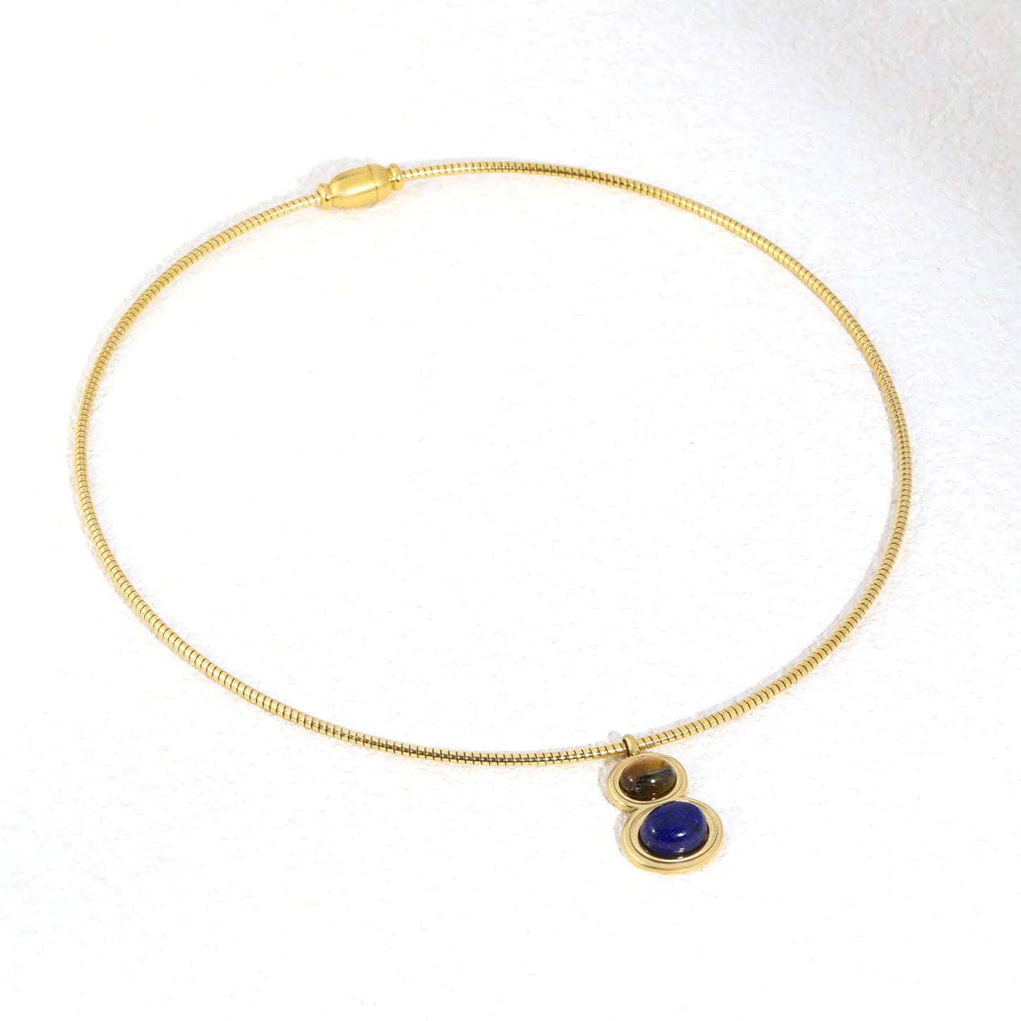 Wholesale Double Stone Pendant Snake Chain Choker Necklace | 18K Gold Plated | Bulk Order MOQ 12
