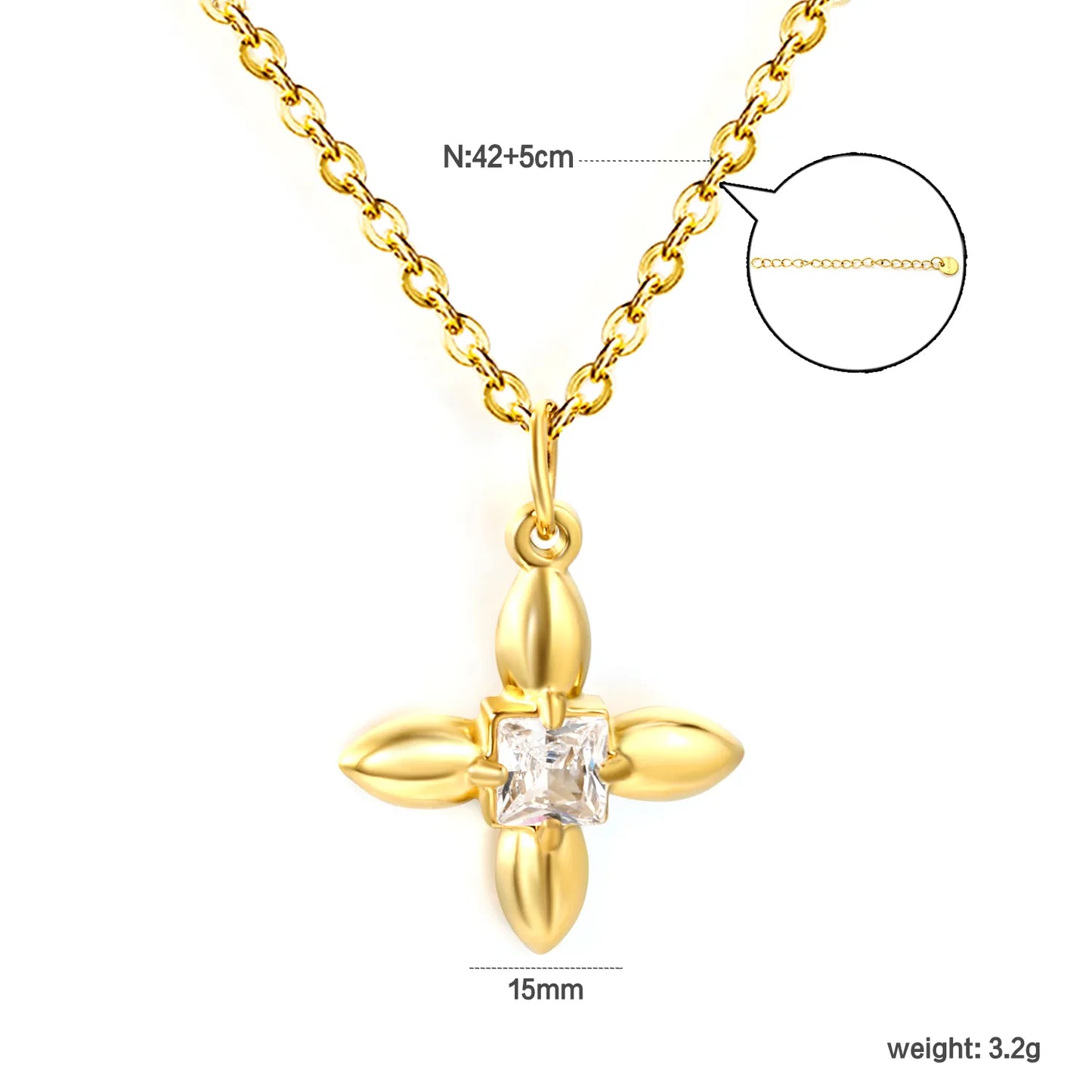 Four-Petal Flower Pendant Necklace | Adjustable 42+5cm | 18K Gold Plated | Wholesale Bulk Order MOQ 12