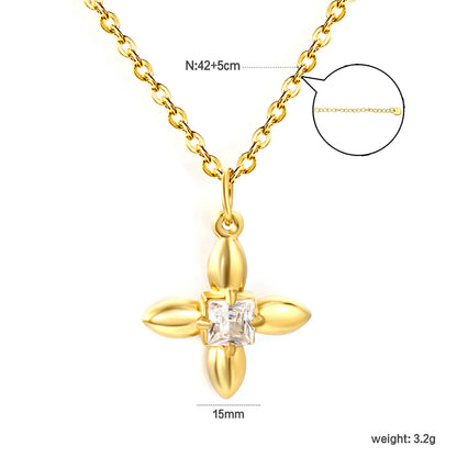Four-Petal Flower Pendant Necklace | Adjustable 42+5cm | 18K Gold Plated | Wholesale Bulk Order MOQ 12