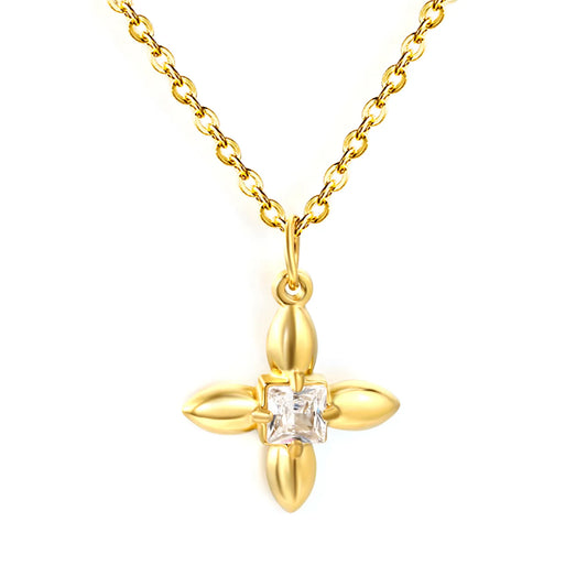 Four-Petal Flower Pendant Necklace | Adjustable 42+5cm | 18K Gold Plated | Wholesale Bulk Order MOQ 12