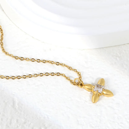 Four-Petal Flower Pendant Necklace | Adjustable 42+5cm | 18K Gold Plated | Wholesale Bulk Order MOQ 12