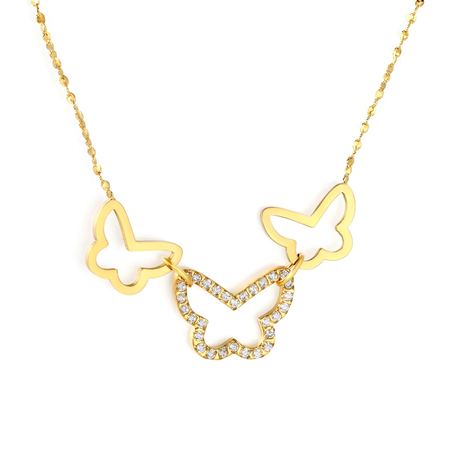 18K Gold Plated Triple Butterfly Pendants Necklace | Adjustable 42+5cm | Wholesale Bulk Order MOQ 12