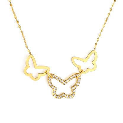 18K Gold Plated Triple Butterfly Pendants Necklace | Adjustable 42+5cm | Wholesale Bulk Order MOQ 12