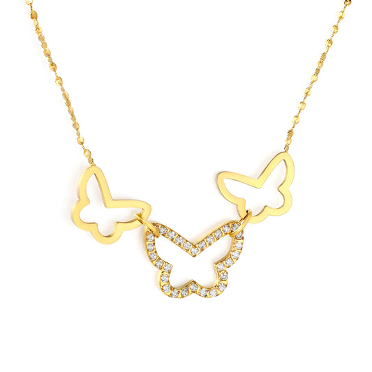 18K Gold Plated Triple Butterfly Pendants Necklace | Adjustable 42+5cm | Wholesale Bulk Order MOQ 12