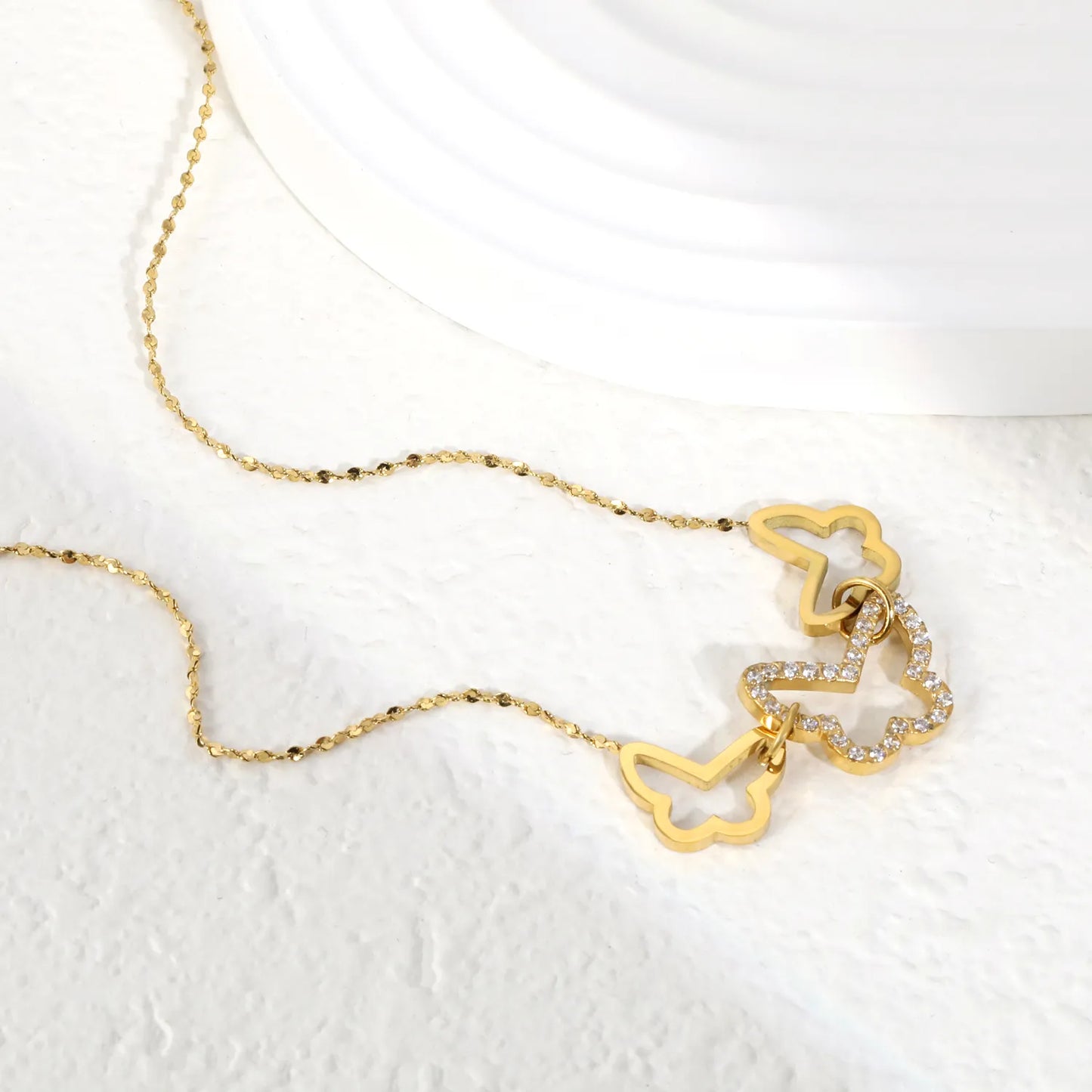 18K Gold Plated Triple Butterfly Pendants Necklace | Adjustable 42+5cm | Wholesale Bulk Order MOQ 12