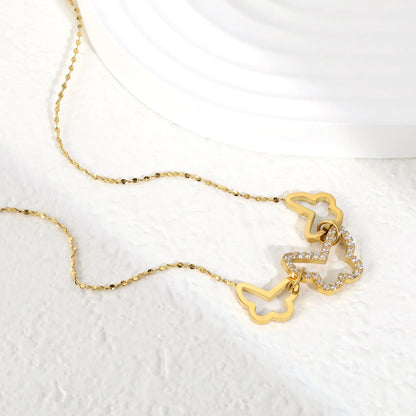 18K Gold Plated Triple Butterfly Pendants Necklace | Adjustable 42+5cm | Wholesale Bulk Order MOQ 12