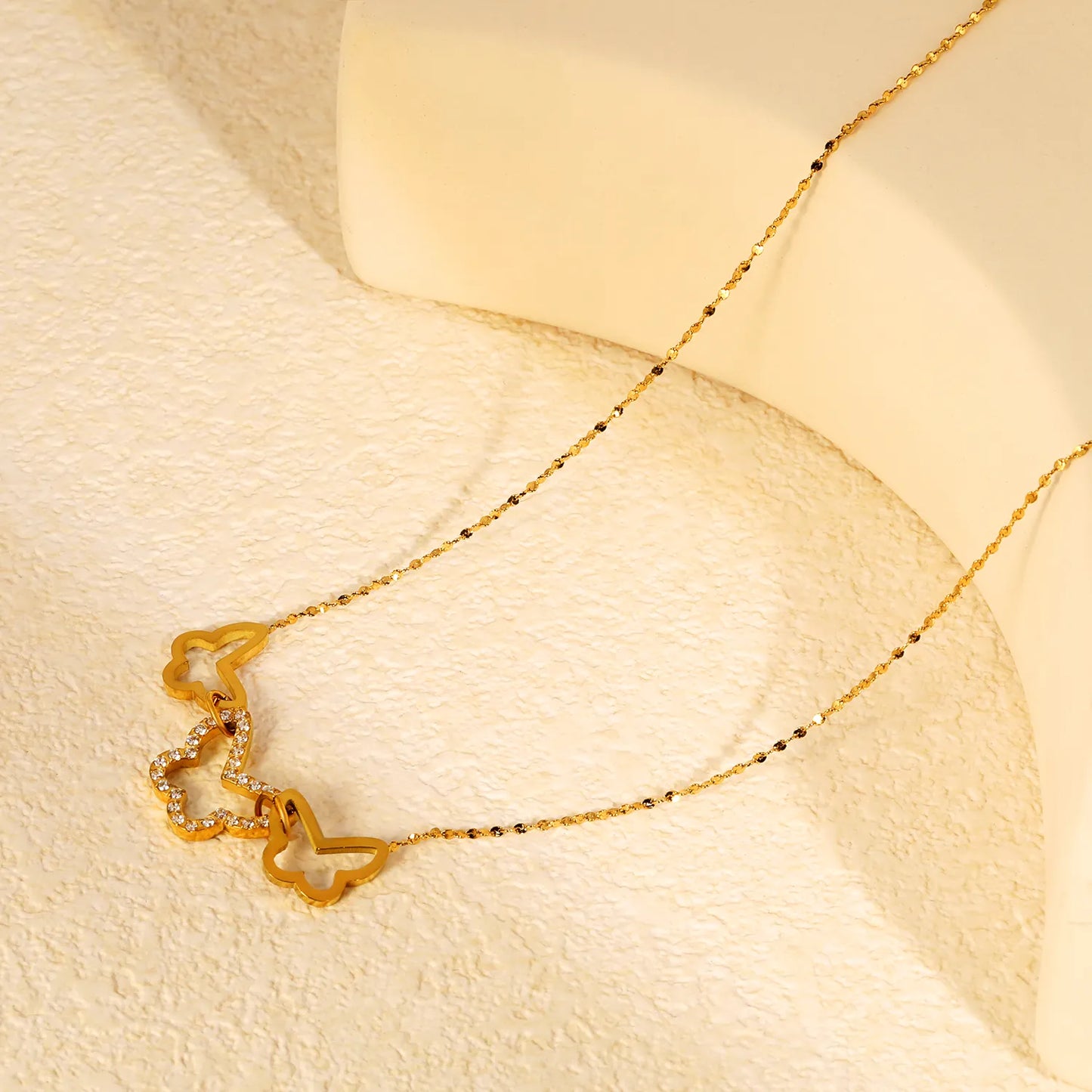18K Gold Plated Triple Butterfly Pendants Necklace | Adjustable 42+5cm | Wholesale Bulk Order MOQ 12