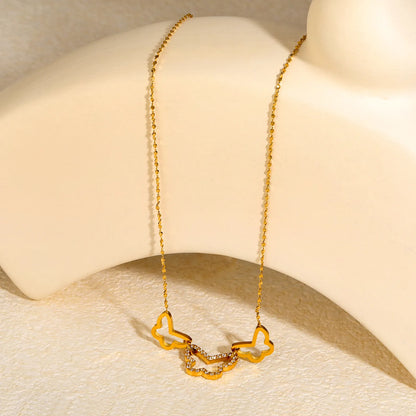 18K Gold Plated Triple Butterfly Pendants Necklace | Adjustable 42+5cm | Wholesale Bulk Order MOQ 12