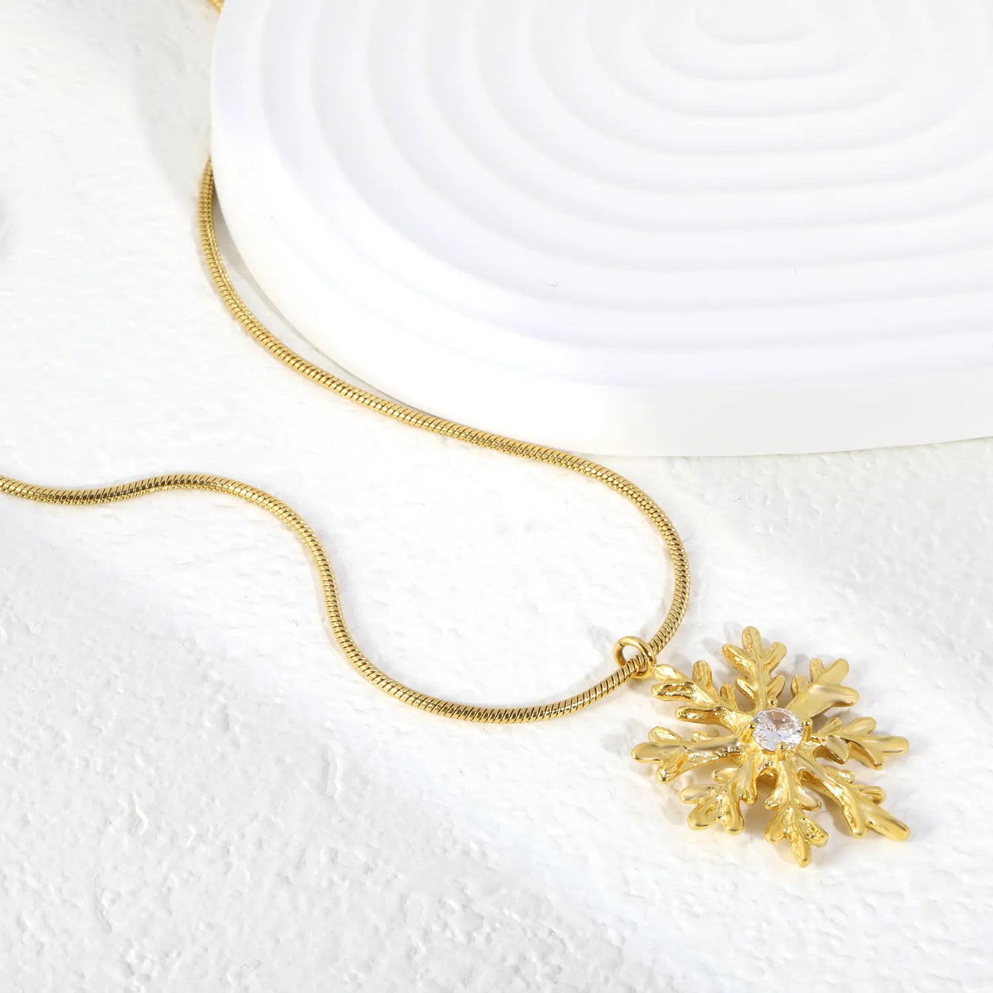 18K Gold Plated  CZ Snowflake Pendant Snake Chain Necklace | Adjustable 50+5cm | Wholesale Bulk Order MOQ 12