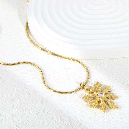 18K Gold Plated  CZ Snowflake Pendant Snake Chain Necklace | Adjustable 50+5cm | Wholesale Bulk Order MOQ 12