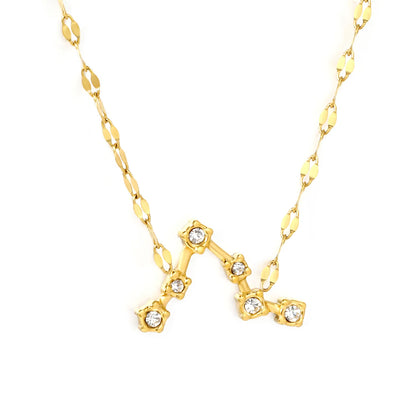12 Zodiac Constellation Necklace | Adjustable 42+5cm | 18K Gold Plated Stainless Steel | CZ Star Sign Pendant | Personalized Jewelry | Wholesale MOQ 12