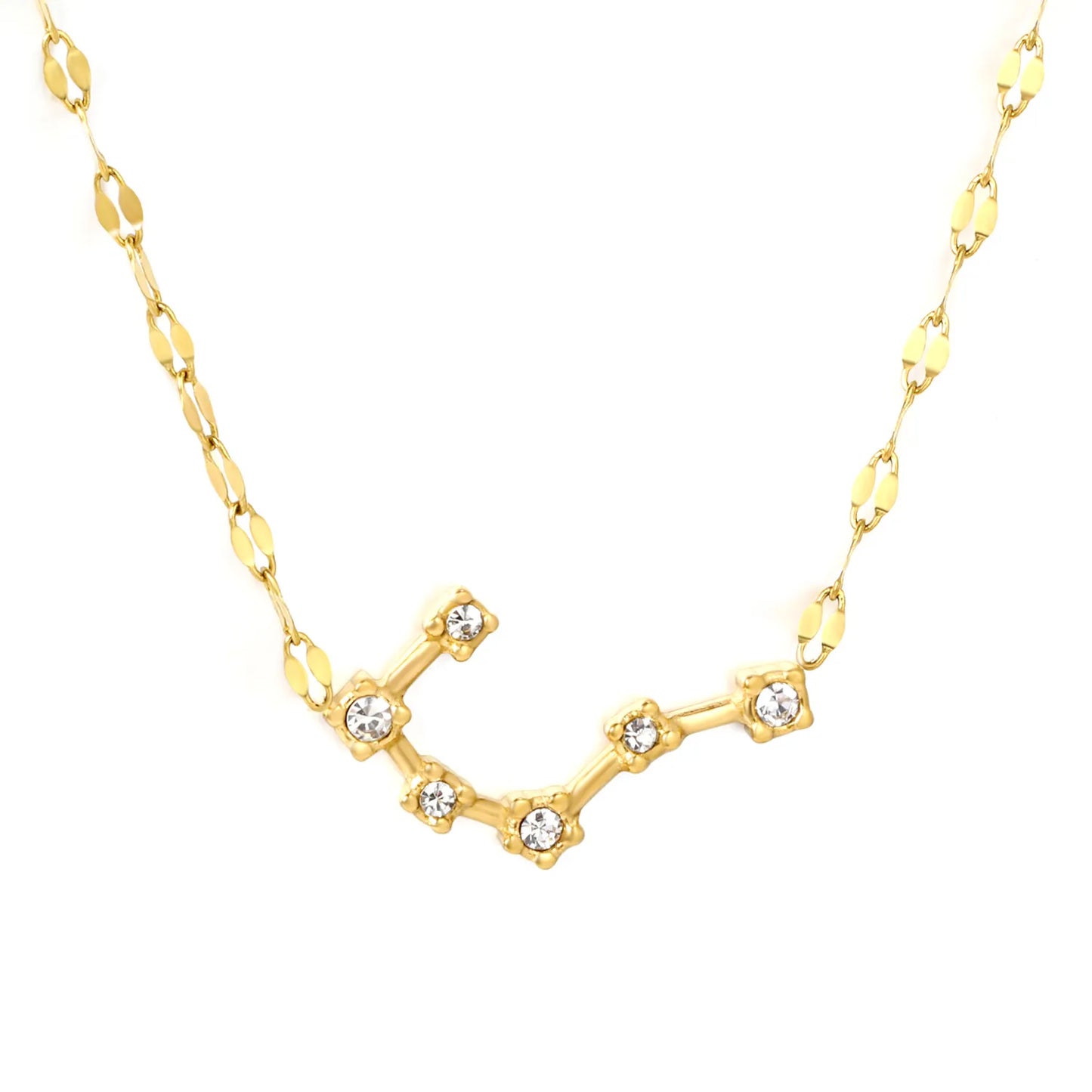 12 Zodiac Constellation Necklace | Adjustable 42+5cm | 18K Gold Plated Stainless Steel | CZ Star Sign Pendant | Personalized Jewelry | Wholesale MOQ 12