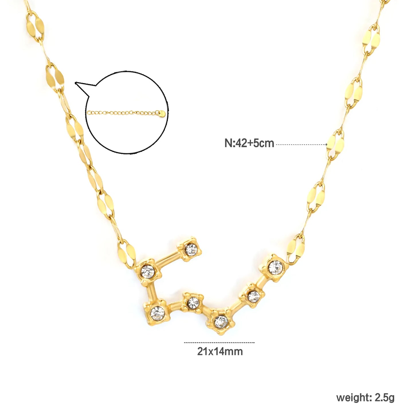 12 Zodiac Constellation Necklace | Adjustable 42+5cm | 18K Gold Plated Stainless Steel | CZ Star Sign Pendant | Personalized Jewelry | Wholesale MOQ 12