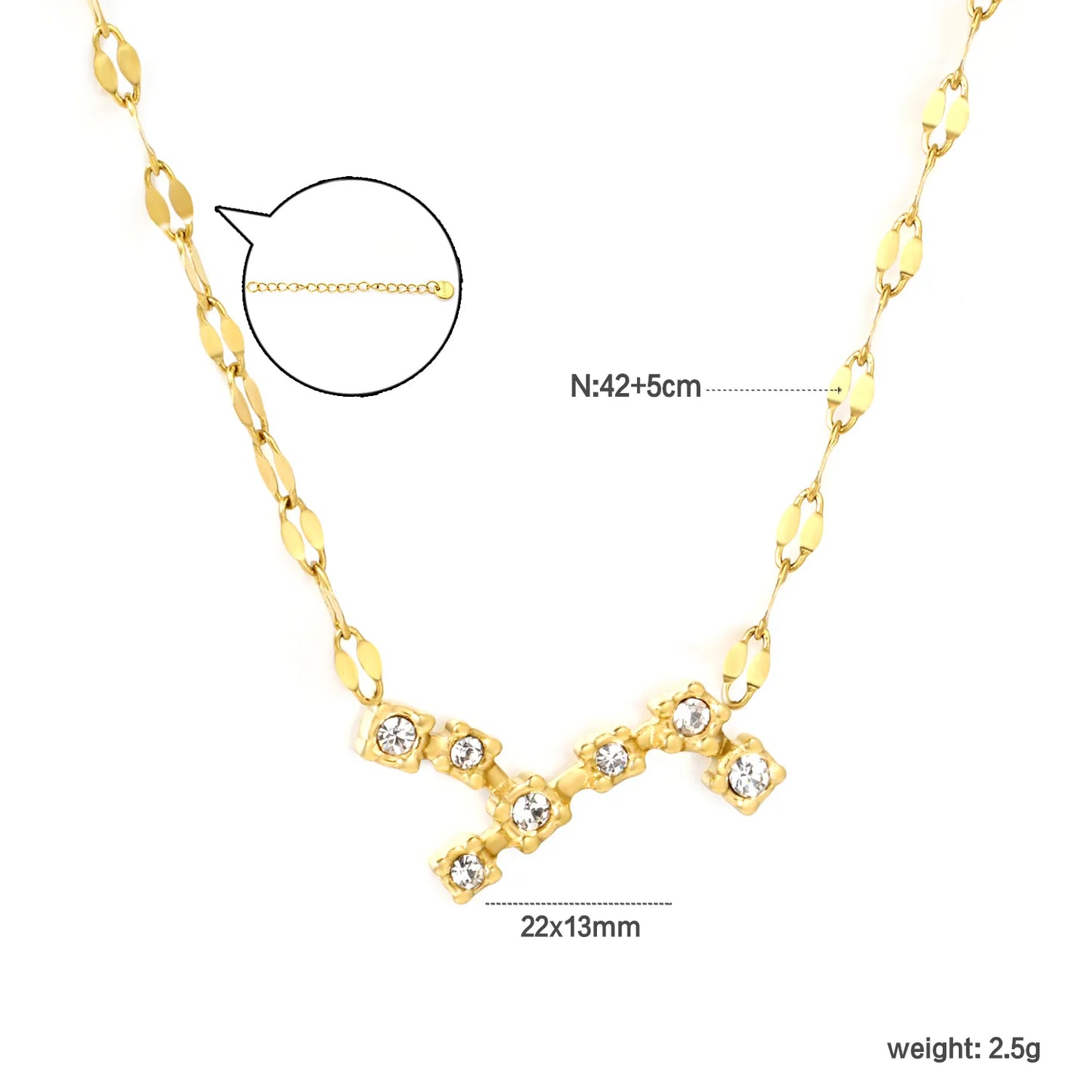 12 Zodiac Constellation Necklace | Adjustable 42+5cm | 18K Gold Plated Stainless Steel | CZ Star Sign Pendant | Personalized Jewelry | Wholesale MOQ 12