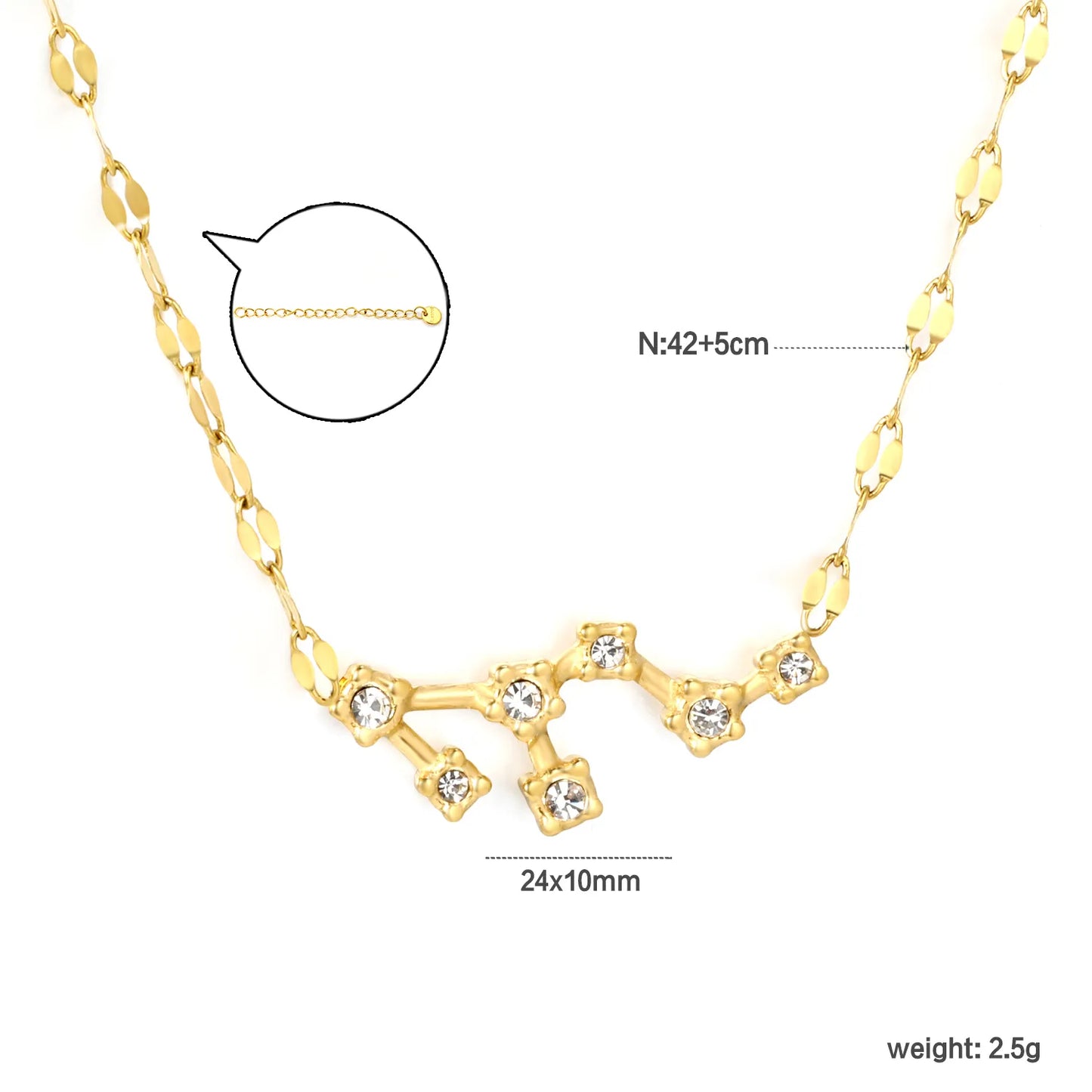 12 Zodiac Constellation Necklace | Adjustable 42+5cm | 18K Gold Plated Stainless Steel | CZ Star Sign Pendant | Personalized Jewelry | Wholesale MOQ 12
