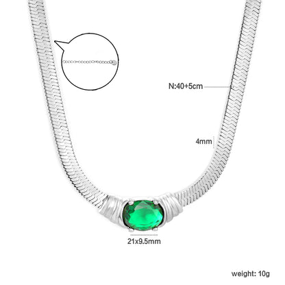 18K Plated Chain with Green CZ Herringbone Necklace | Adjustable 40+5cm | Gold & Silver Color | Wholesale Bulk Order MOQ 12