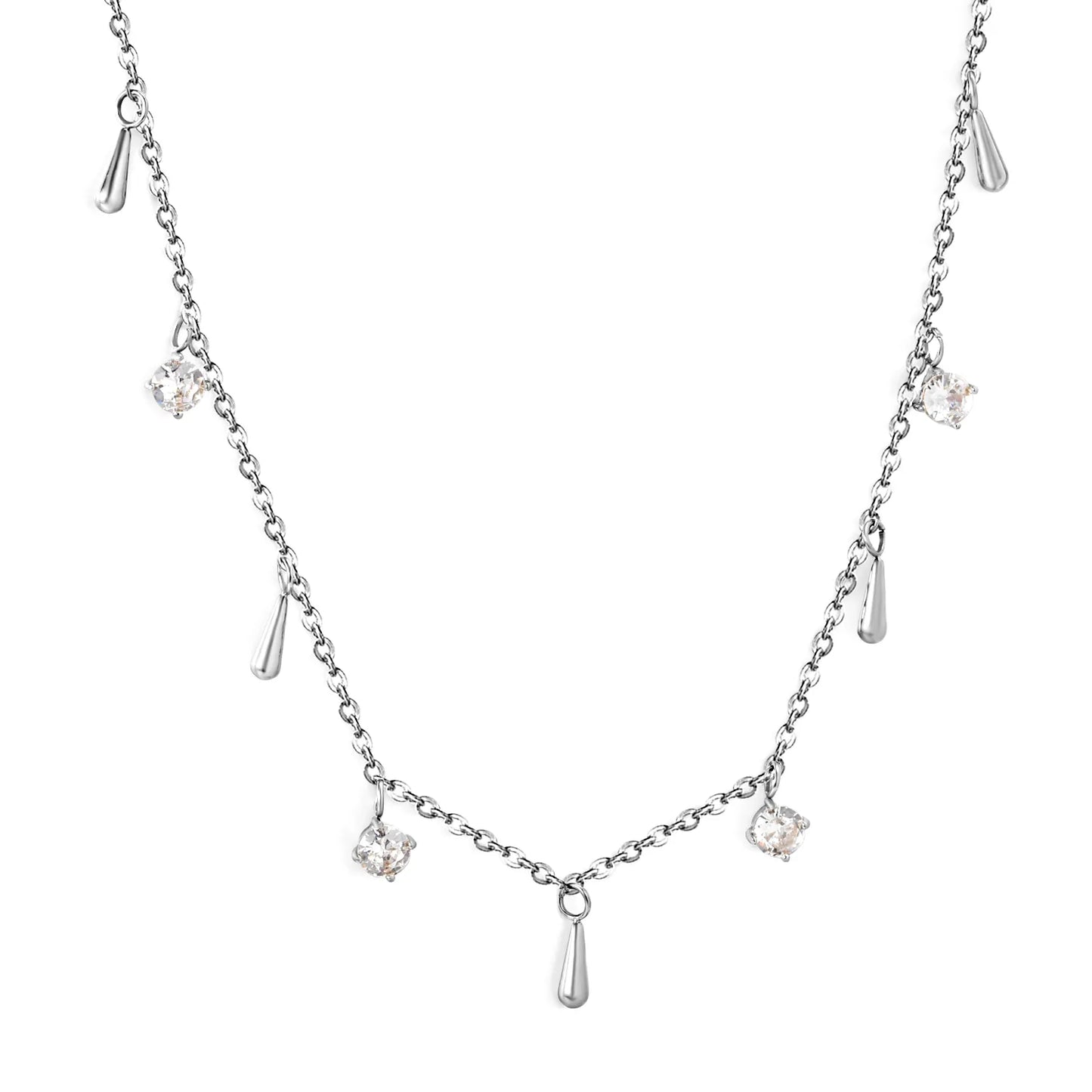 eardrop & CZ Charm Station Necklace| Adjustable 40+5cm | Gold & Silver Color Options | 18K Plated Stainless Steel | Wholesale Bulk Order MOQ 12