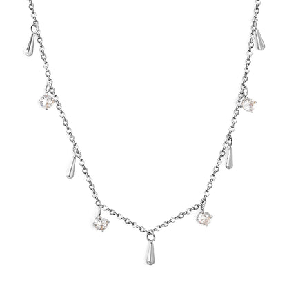 eardrop & CZ Charm Station Necklace| Adjustable 40+5cm | Gold & Silver Color Options | 18K Plated Stainless Steel | Wholesale Bulk Order MOQ 12