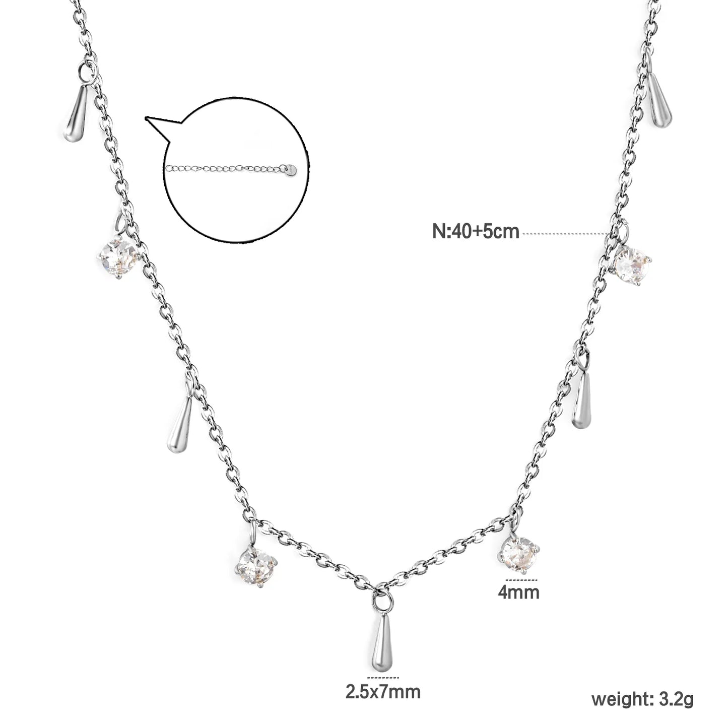 eardrop & CZ Charm Station Necklace| Adjustable 40+5cm | Gold & Silver Color Options | 18K Plated Stainless Steel | Wholesale Bulk Order MOQ 12