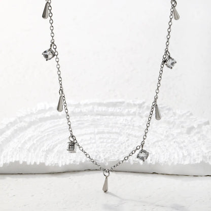 eardrop & CZ Charm Station Necklace| Adjustable 40+5cm | Gold & Silver Color Options | 18K Plated Stainless Steel | Wholesale Bulk Order MOQ 12