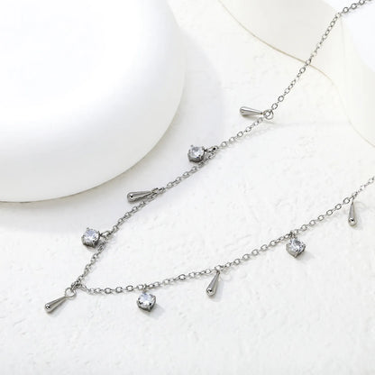 eardrop & CZ Charm Station Necklace| Adjustable 40+5cm | Gold & Silver Color Options | 18K Plated Stainless Steel | Wholesale Bulk Order MOQ 12