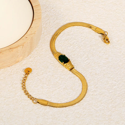 Green CZ Herringbone Bracelet Adjustable 17+3cm | Gold / Silver Color Options | Wholesale Bulk Order MOQ 12