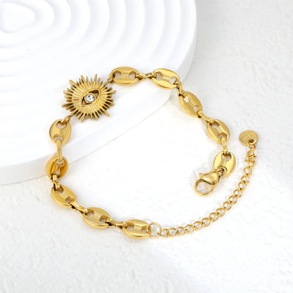 18K Gold Plated Evil Eye Sunburst Mariner Chain Bracelet | Adjustable 17+5cm | Wholesale Bulk Order MOQ 12