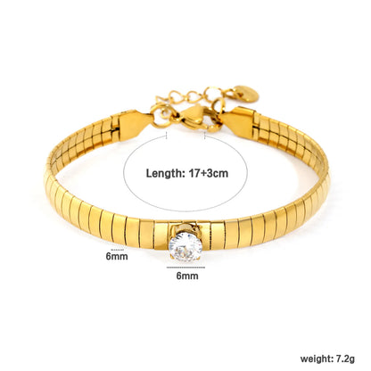 Wholesale Single Stone Herringbone Bracelet Adjustable 17+3cm | 18K Gold Plated Stainless Steel | Bulk Order MOQ 12
