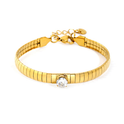 Wholesale Single Stone Herringbone Bracelet Adjustable 17+3cm | 18K Gold Plated Stainless Steel | Bulk Order MOQ 12