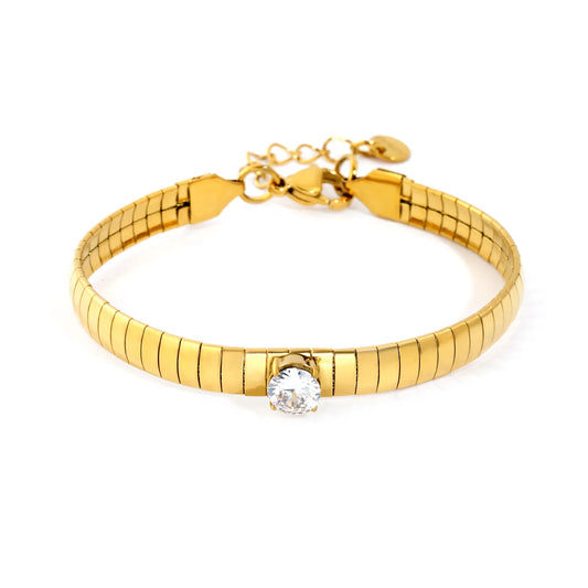 Wholesale Single Stone Herringbone Bracelet Adjustable 17+3cm | 18K Gold Plated Stainless Steel | Bulk Order MOQ 12