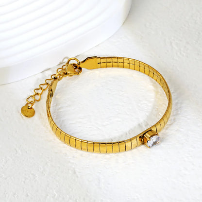 Wholesale Single Stone Herringbone Bracelet Adjustable 17+3cm | 18K Gold Plated Stainless Steel | Bulk Order MOQ 12
