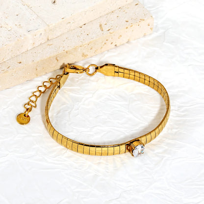 Wholesale Single Stone Herringbone Bracelet Adjustable 17+3cm | 18K Gold Plated Stainless Steel | Bulk Order MOQ 12