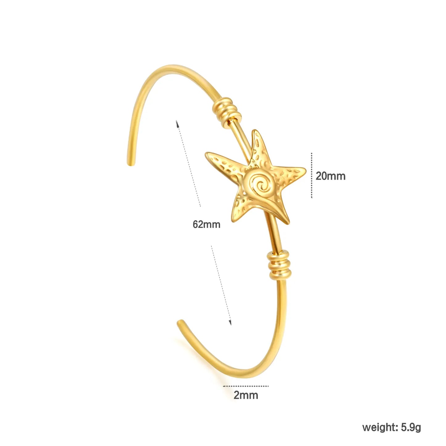Wholesale Starfish Open Cuff 18K Gold Plated Bangle|  62mm Inner Diameter | Bulk Order MOQ 12