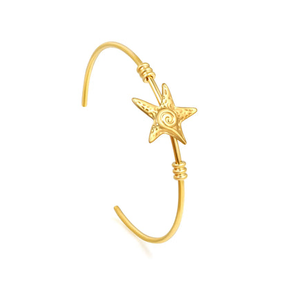 Wholesale Starfish Open Cuff 18K Gold Plated Bangle|  62mm Inner Diameter | Bulk Order MOQ 12