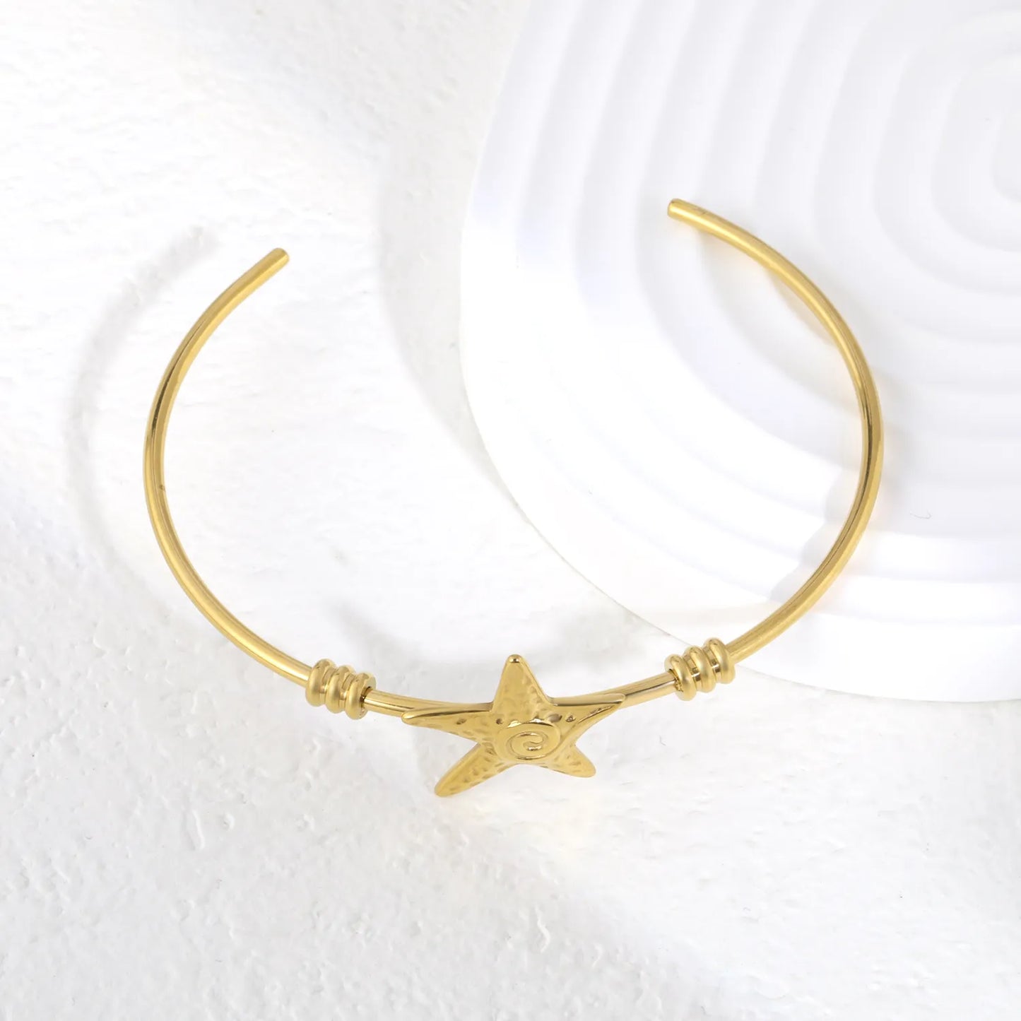Wholesale Starfish Open Cuff 18K Gold Plated Bangle|  62mm Inner Diameter | Bulk Order MOQ 12