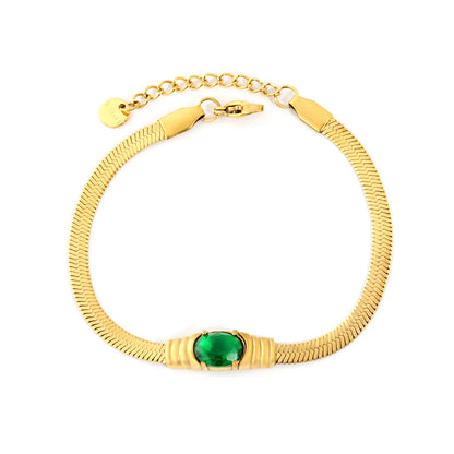 Green CZ Herringbone Bracelet Adjustable 17+3cm | Gold / Silver Color Options | Wholesale Bulk Order MOQ 12