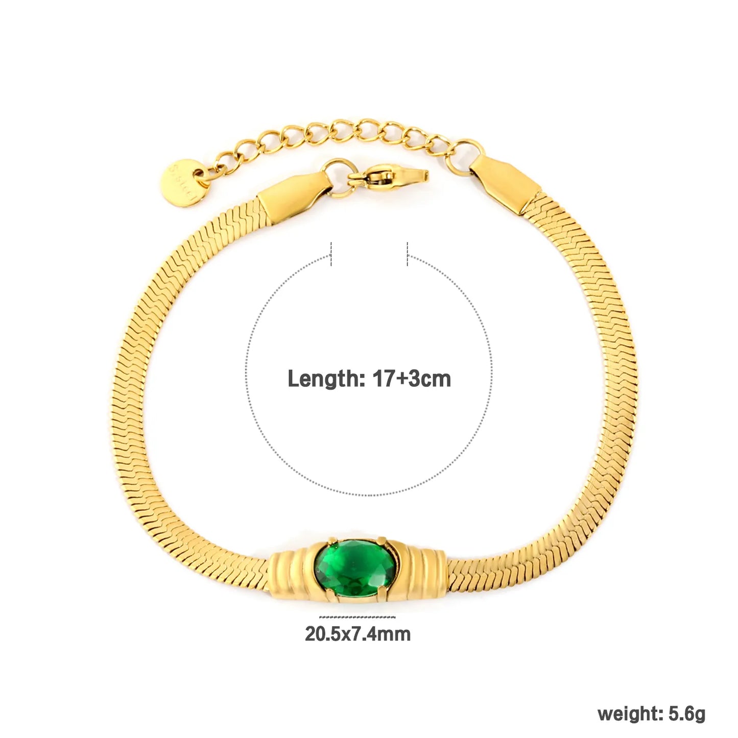 Green CZ Herringbone Bracelet Adjustable 17+3cm | Gold / Silver Color Options | Wholesale Bulk Order MOQ 12