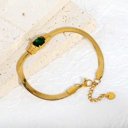 Green CZ Herringbone Bracelet Adjustable 17+3cm | Gold / Silver Color Options | Wholesale Bulk Order MOQ 12