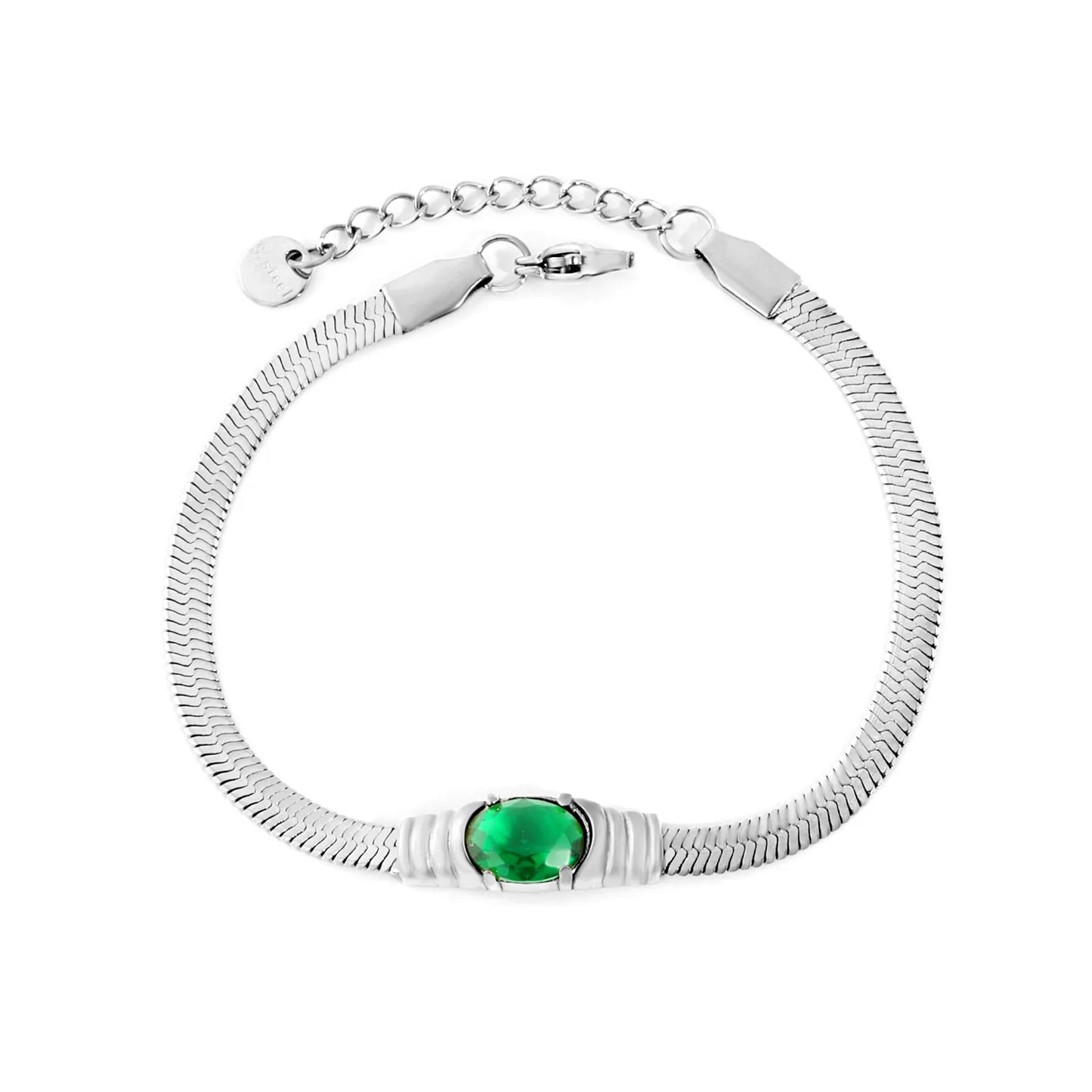 Green CZ Herringbone Bracelet Adjustable 17+3cm | Gold / Silver Color Options | Wholesale Bulk Order MOQ 12