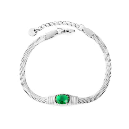 Green CZ Herringbone Bracelet Adjustable 17+3cm | Gold / Silver Color Options | Wholesale Bulk Order MOQ 12