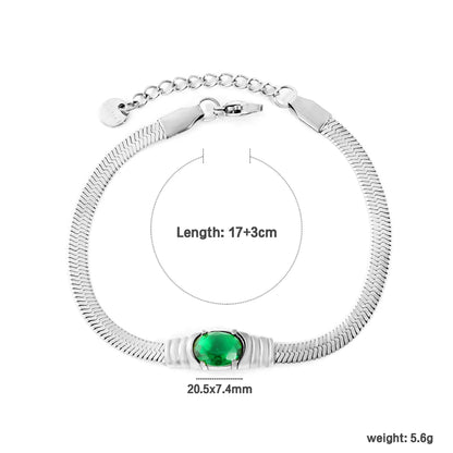 Green CZ Herringbone Bracelet Adjustable 17+3cm | Gold / Silver Color Options | Wholesale Bulk Order MOQ 12