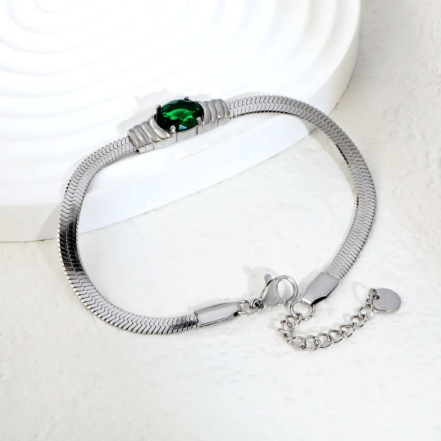 Green CZ Herringbone Bracelet Adjustable 17+3cm | Gold / Silver Color Options | Wholesale Bulk Order MOQ 12