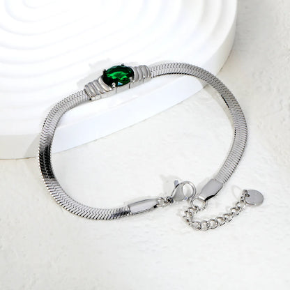 Green CZ Herringbone Bracelet Adjustable 17+3cm | Gold / Silver Color Options | Wholesale Bulk Order MOQ 12