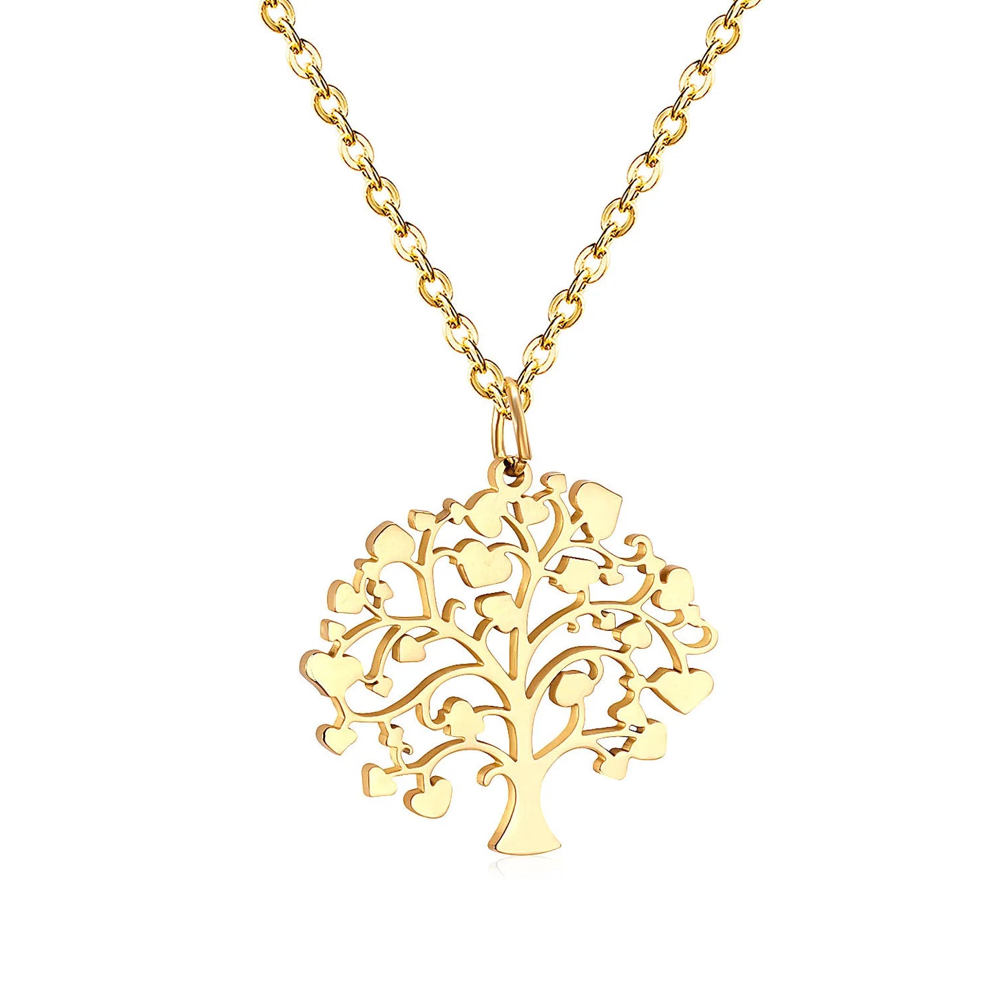 Heart‑Leaf Tree of Life Pendant Necklace 45cm Length | 18K Gold Plated & Silver Stainless Steel | Hypoallergenic Family Symbol Jewelry | Wholesale MOQ 12