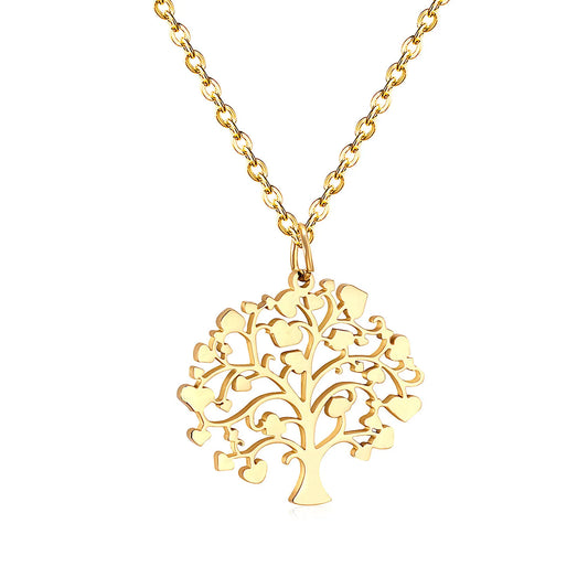 Heart‑Leaf Tree of Life Pendant Necklace 45cm Length | 18K Gold Plated & Silver Stainless Steel | Hypoallergenic Family Symbol Jewelry | Wholesale MOQ 12
